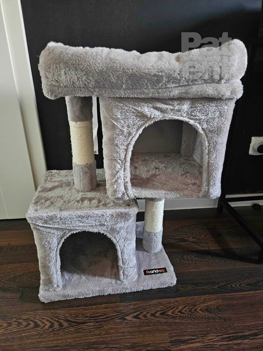 Drapak dla kota kompaktowy 67 cm szary domek słupek legowisko