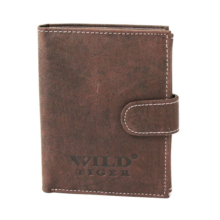 portfel skórzany męski pionowy wild tiger - ciemnobrązowy