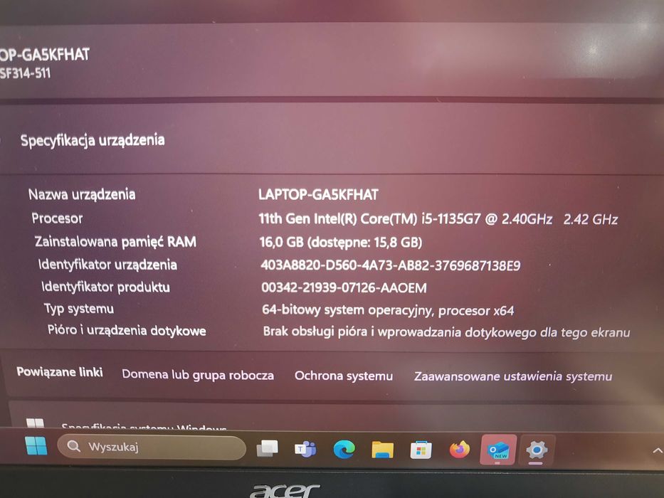 Laptop Acer Swift 3 N20C12 Win11, i5 4x4.2GHz, 16Gb RAM