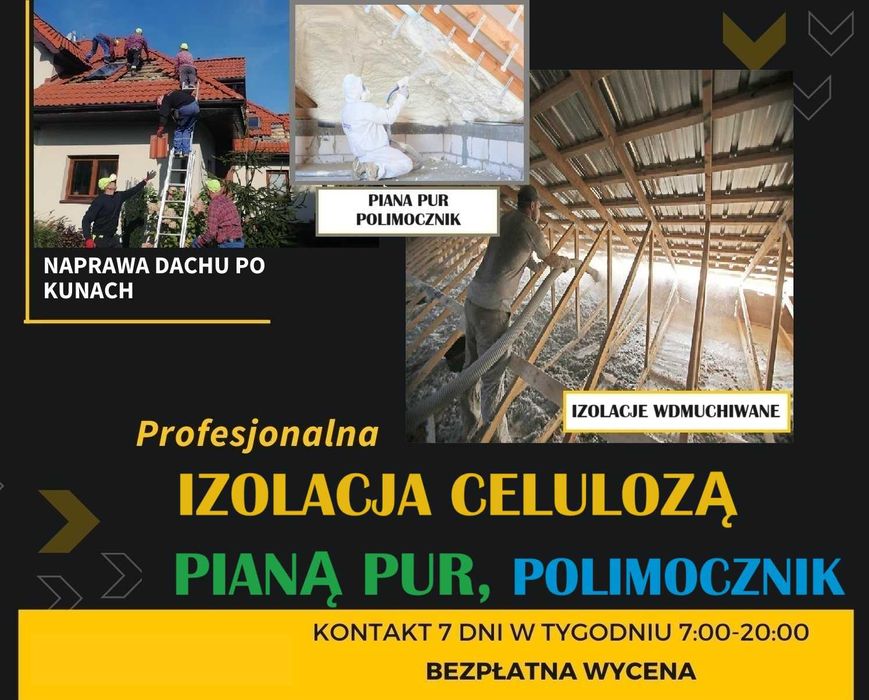 Ocieplenie Celulozą, Naprawa Dachu po Kunie, Darmowa Wycena, Piana pur
