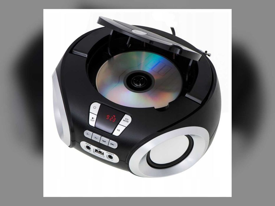 Radioodtwarzacz CD USB MP3 Czarny Boombox Radio Kuchenne Przenośne