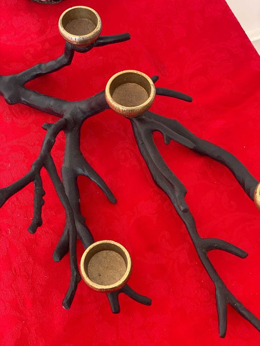 Suporte para velas metal - decoração natalícia preto e dourado (novo)