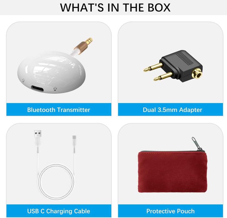 Nadajnik Bluetooth 5.3 AUX do samolotu Dual Link 2 słuchawki 815