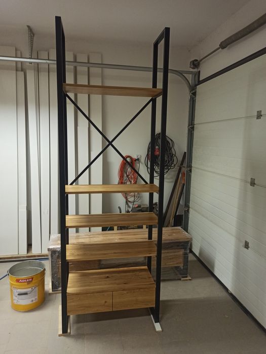 Regał dębowy loft , metal, lakier mat 200x200 cm.