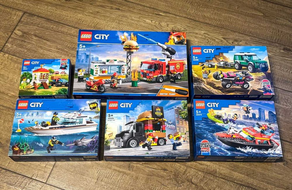 LEGO CITY 6 zestawów (60214, 60288, 60221, 60373, 60344, 60404)