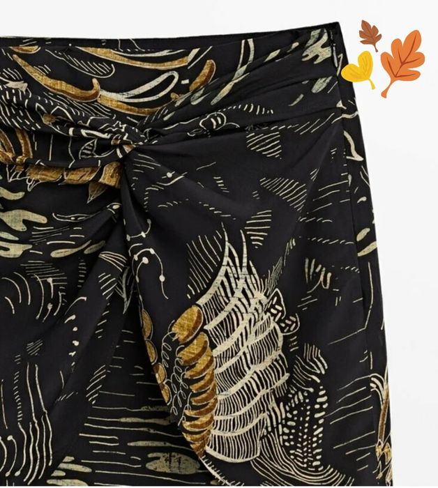 Spódnica Massimo Dutti rozmiar 38, midi, jedwab, czarna we wzory.