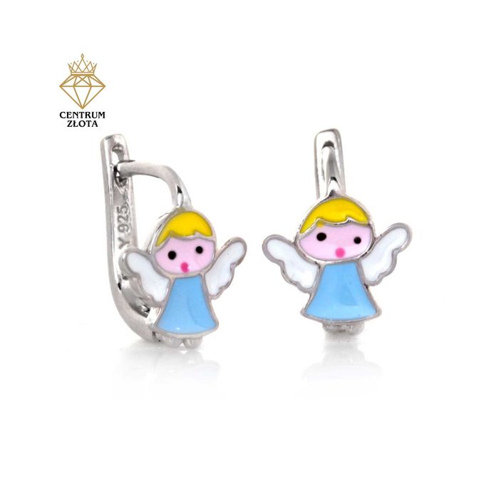 SREBRNE kolczyki ANIOŁKI emaliowane dla dziewczynki PRÓBA 925