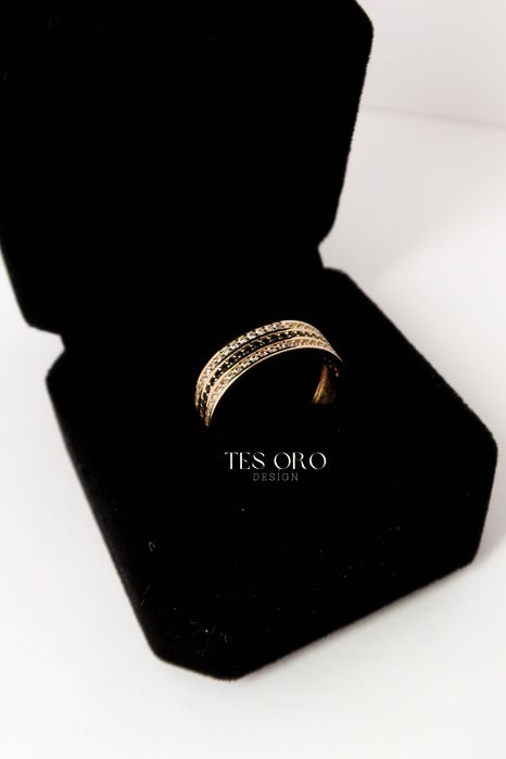 Złoty Pierścionek z Cyrkoniami (Potrójny) | 18 | Próba Złota 585