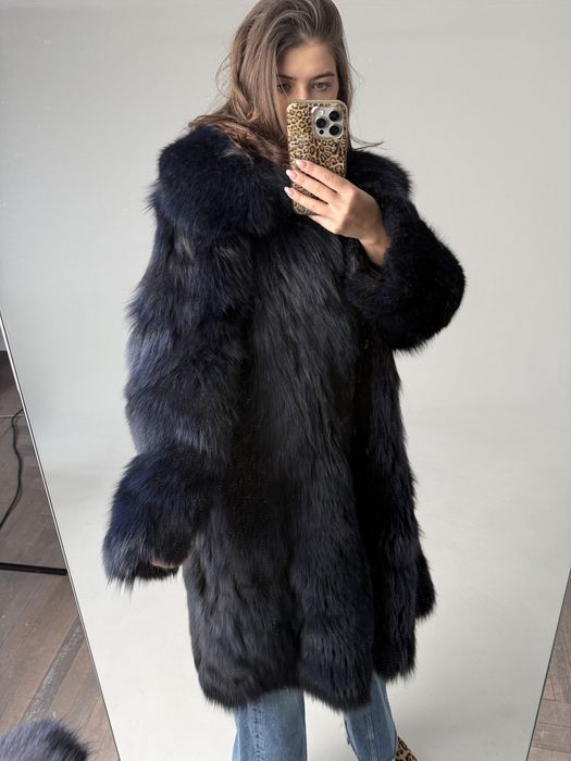 Натуральна вінтажна шуба з песця синього кольору