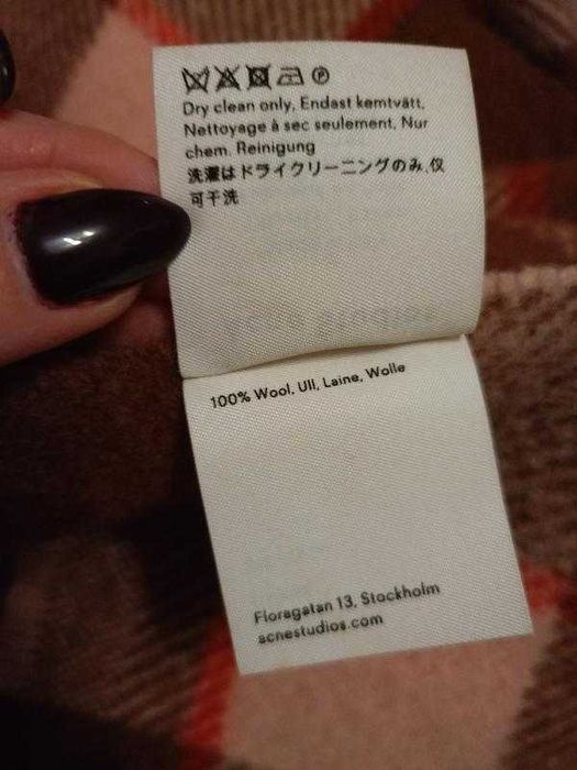 Вовняний шарф-палантін Acne Studios у клітинку (brown/pink/orange)