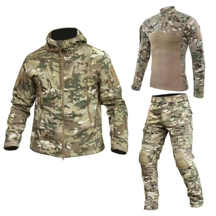 Комплект тактичної форми Soft Shell Caiman мультикам куртка ,штани та убакс
