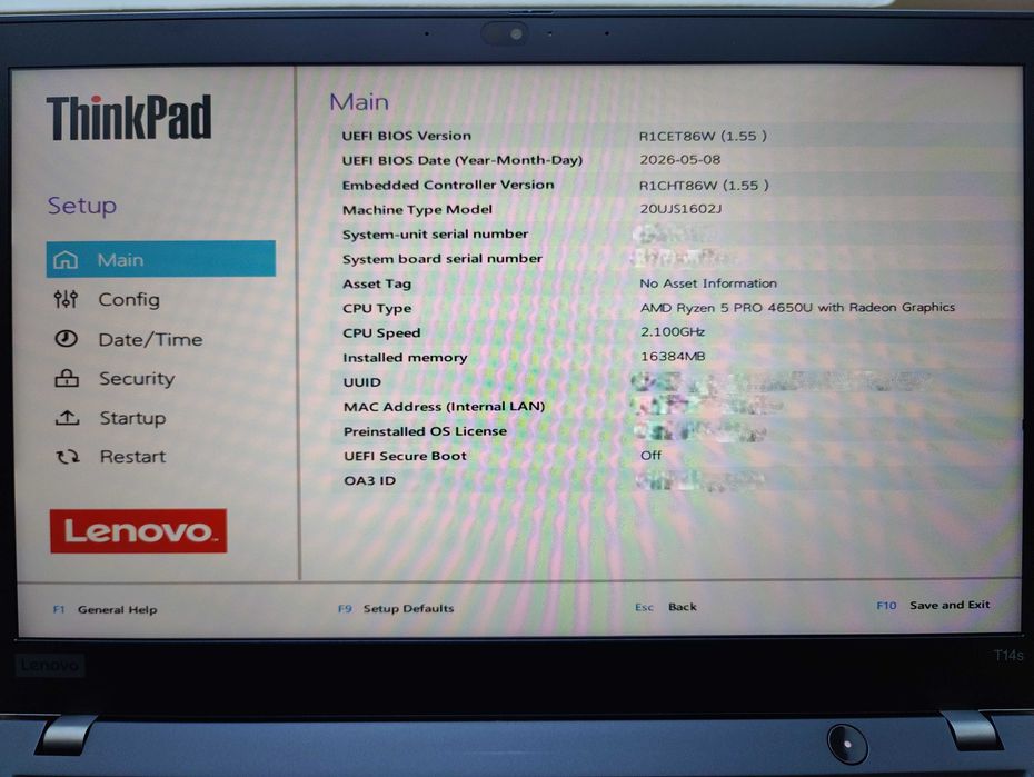 Lenovo ThinkPad T14s Gen 1 Ryzen 5 PRO 16GB 256GB SSD Win11 Pro gwarancja 12 miesięcy