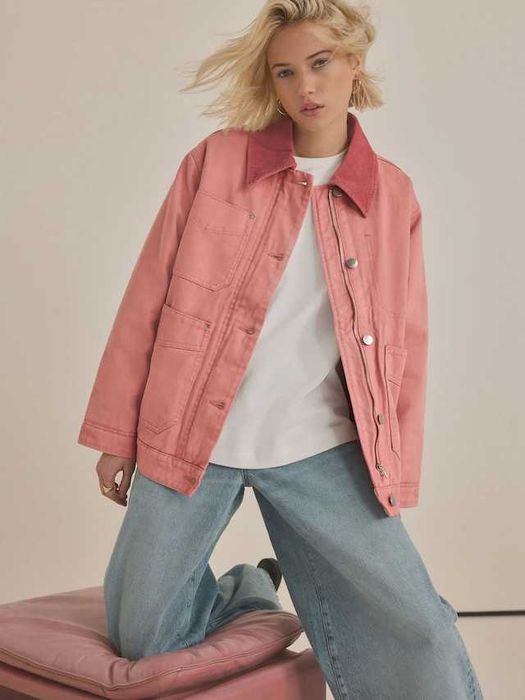 Рожева джинсова утеплена куртка Next