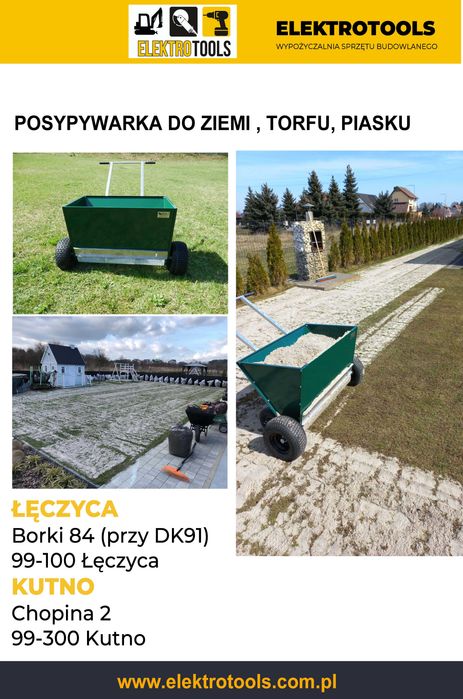 Posypywarka rozsiewacz  do piasku torfu ziemi  zbieraczka wynajem wypożyczenie