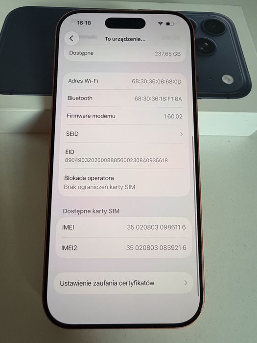 Bateria 99% iPhone 17 Pro 256gb eSIM Gwarancja Apple 12/2026