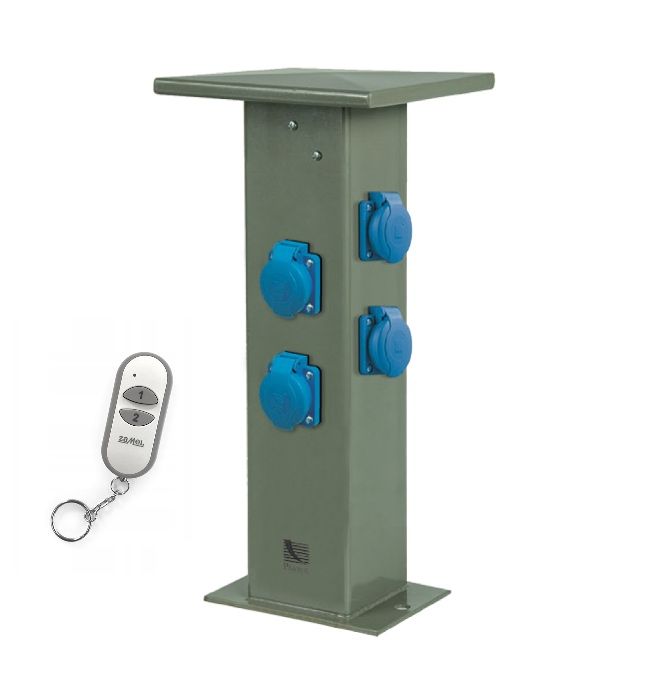 Słupek ogrodowy sterowany pilotem do 180 metrów, gniazda 4x16A 230V