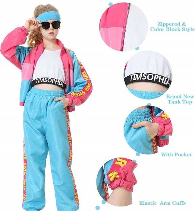 STRÓJ DISCO hip hop DRES LATA 80-TE RETRO DZIECI 110 okulary opaski