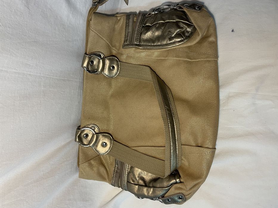 Mala “ GIADA” em tecido e pele com brilho dourado