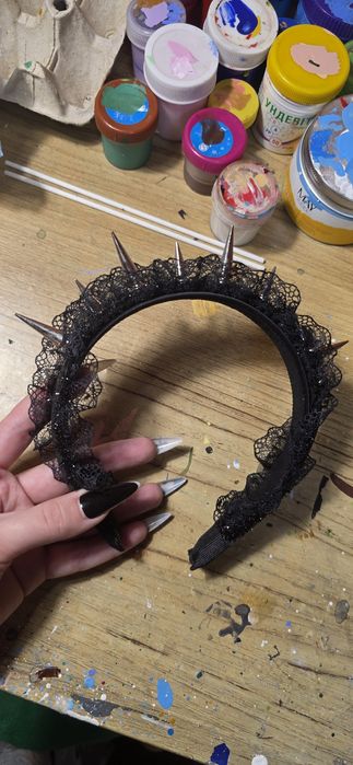 Обруч обідок готичний лоліта з шипами y2k з мереживом