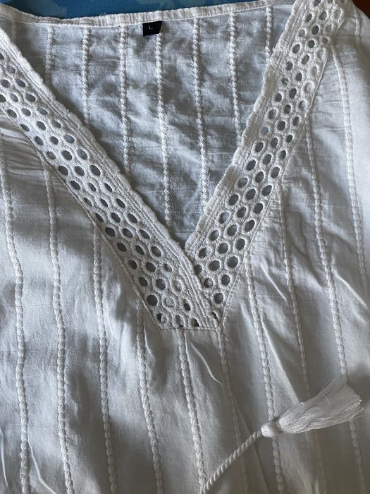 Biala haftowana sukienka maxi