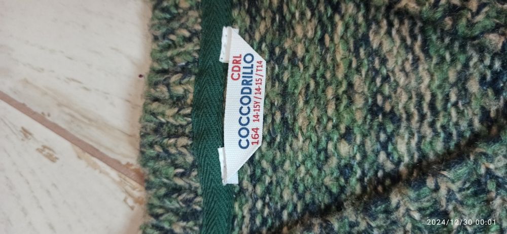 Ciepły zielony sweter kardigan dla chłopca 164 Coccodrillo bdb