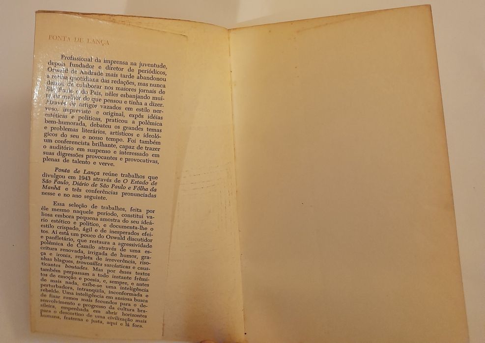 Livro,  "ponta de lança ", Obras Completas de Oswald de Andrade