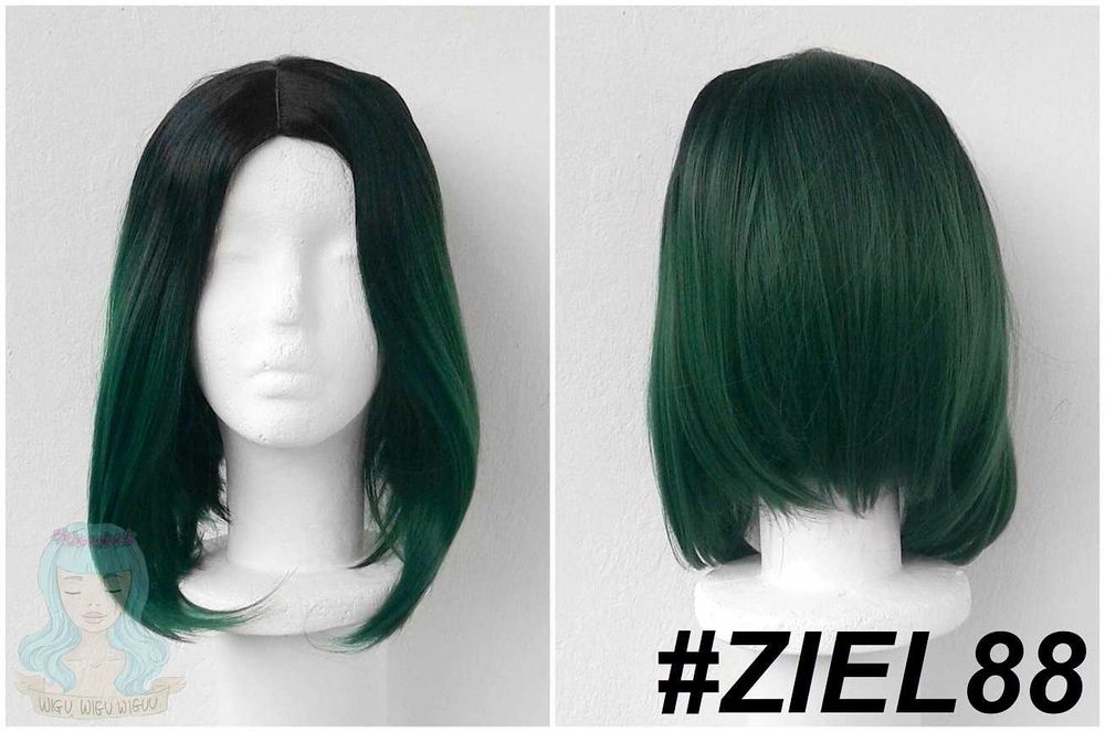 Zielona bob peruka bez grzywki z przedziałkiem odrostem cosplay wig