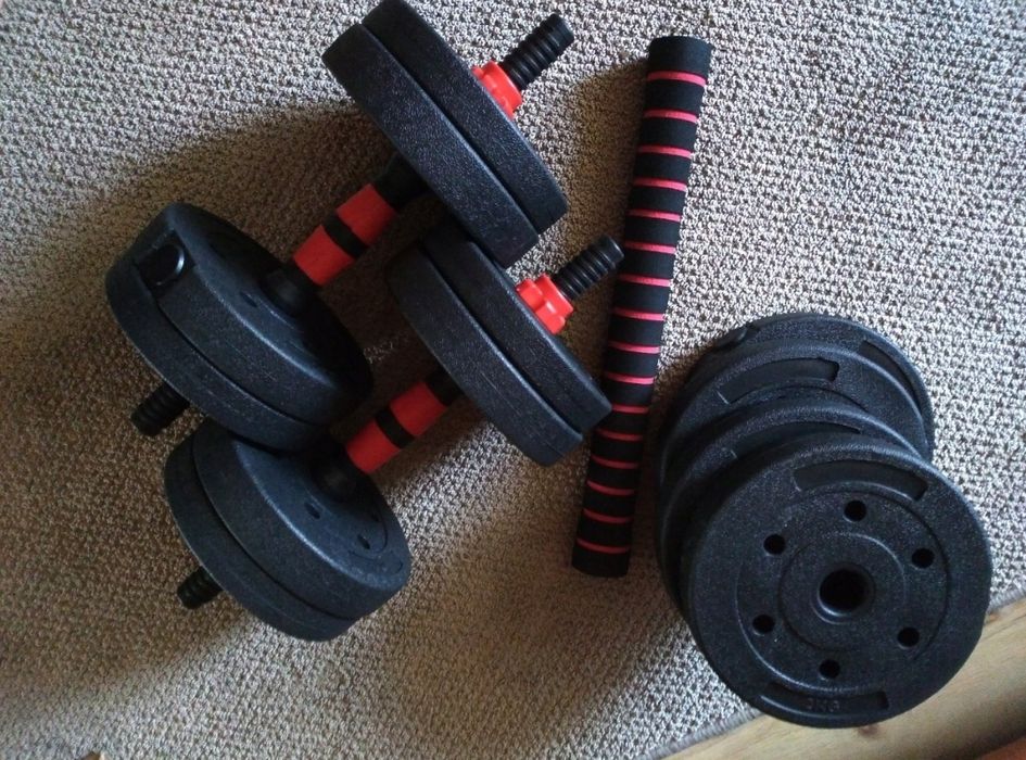 Regulowane hantle bitumiczne 2x10kg sztanga gryf hantelki ciężarki 20k
