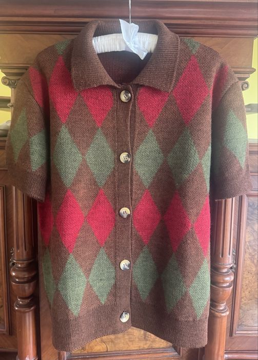 ZARA Sweterek żakardowy kardigan rozpinany w romby