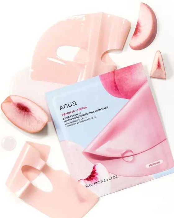 Тканинна маска для обличчя Anua Peach 70 Niacin Brightening Collagen Mask освітлююча з персиком, 38 г оригінал
