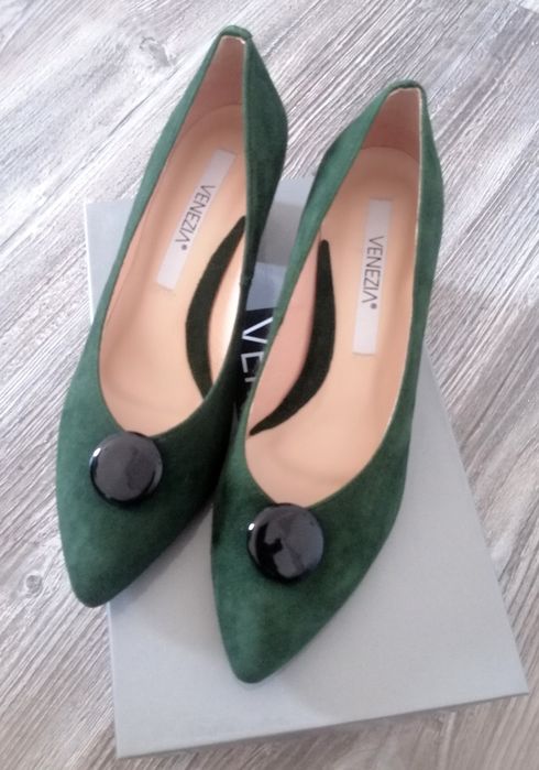 Venezia zamszowe czółenka butelkowa zieleń 38