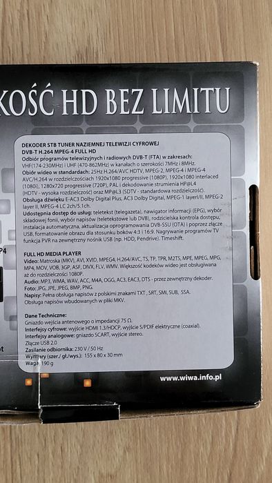Dekoder telewizji naziemnej DVB-T Wiwa HD80 evo sprawny bez pilota