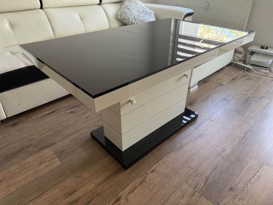 Ława rozkładana MATERA LUX połysk czarna / biała