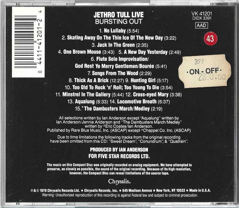 Jethro Tull - - - - - Bursting Out - - - - - CD