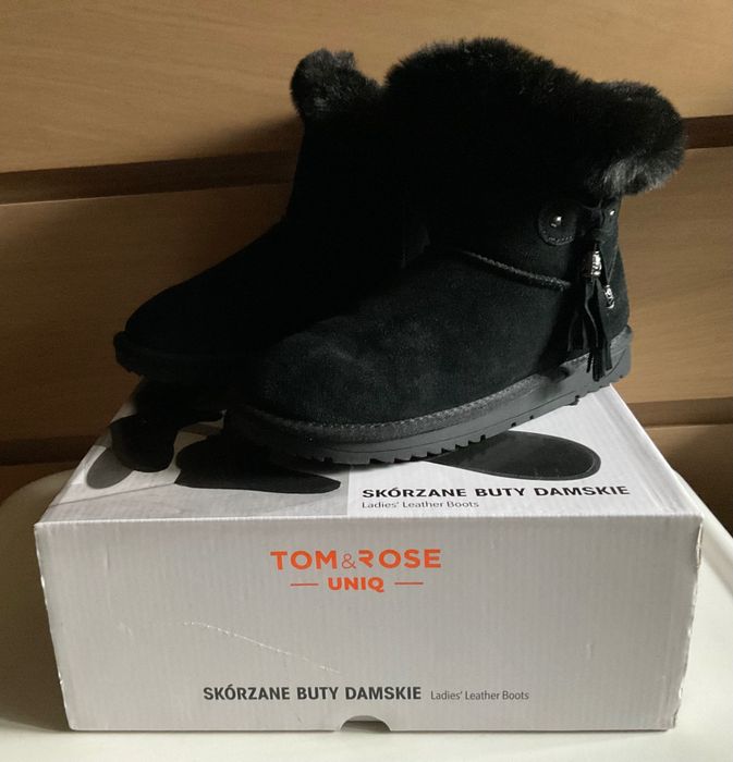 Ciepłe Skórzane Buty damskie czarne rozmiar 37 Tom&Rosa
