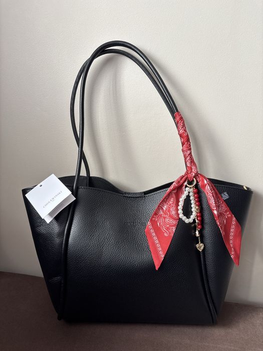 Torebka duża shopper czarna Cholewiński włoska skóra naturalna na jesień minimalistyczna wielofunkcyjna NOWA hit viral trend