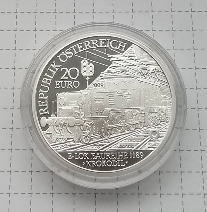 Австрія 20 євро 2009р. СРІБЛО. Залізниця - OBB 1189 Krokodil.