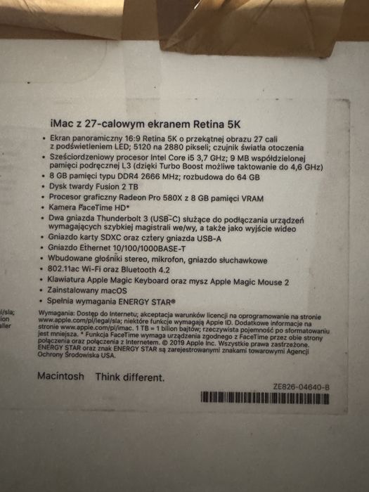 Apple iMac 27" Retina 5K (2019) Radeon Pro 580X 8 GB