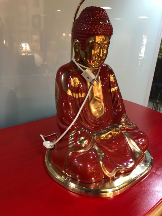 Candeeiro Buda em porcelana e bronze