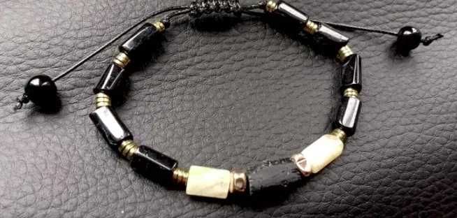 Bransoletka Czarny Turmalin surowy i Cytryn, kamienie naturalne