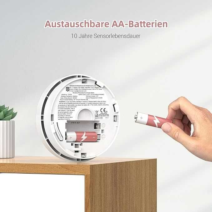 Czujnik dymu połączony z siecią, czujnik dymu z wymienną baterią