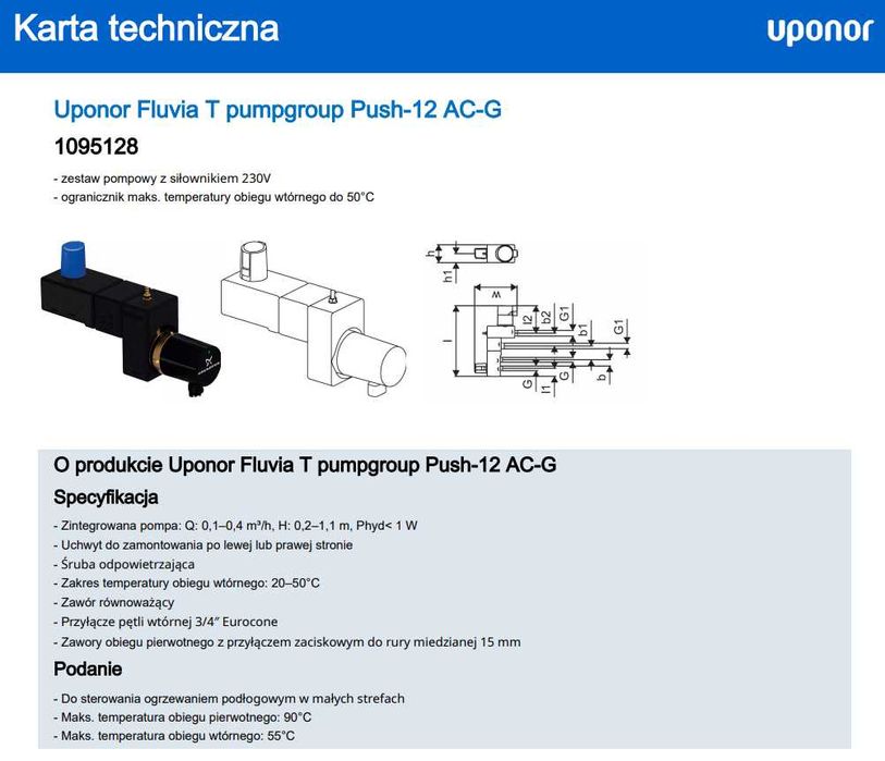 Zestaw pompowo-mieszający Uponor Fluvia T Push-12 AC-G