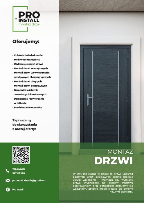 Profesjonalny montaż, demontaż drzwi, rozwiercanie-żelbet MONTER PORTA
