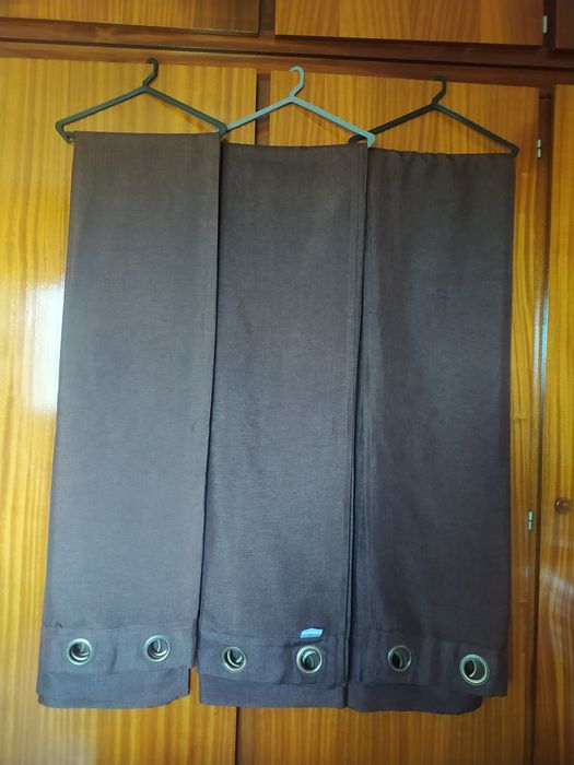 Conjunto de 3 Cortinados Castanho Escuro