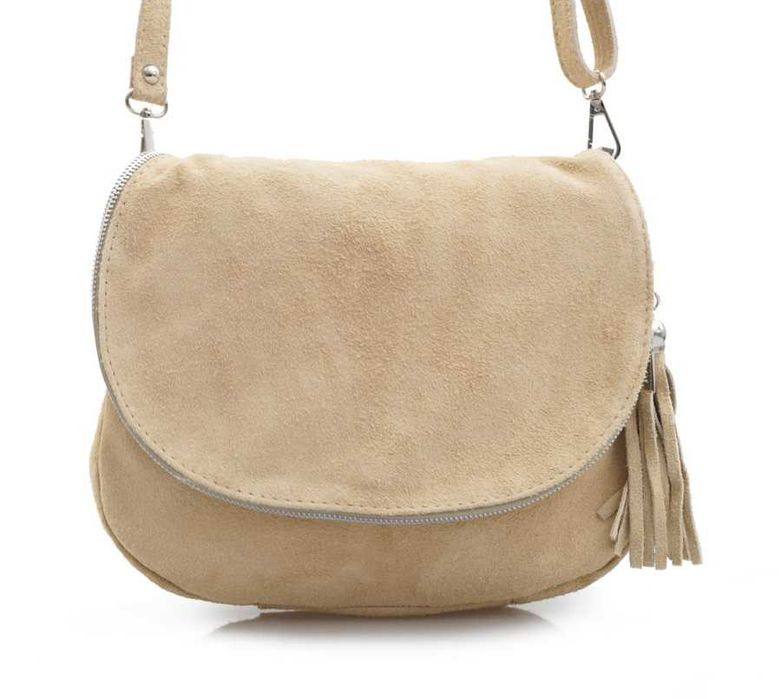 VERA PELLE torebka damska zamszowa listonoszka chlebak V225 beżowa