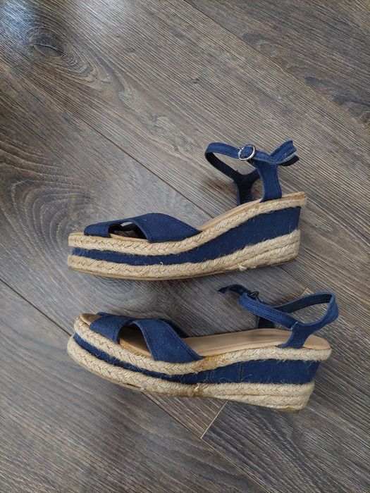 Espadryle damskie sandały na koturnie granatowe 37