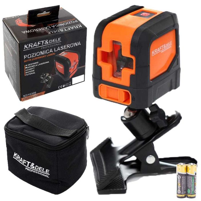 KRAFT&DELE Laser Krzyżowy Poziomica 15m Czerwony Etui Uchwyt KD10306