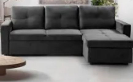Sofá  cama preto ,aveludado.Conforama