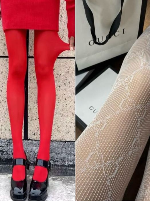 Червоні однотон і білі колготи gucci капронові