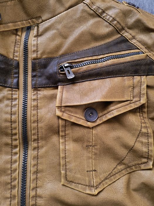 Męska brązowa kurtka ze sztucznej skóry M